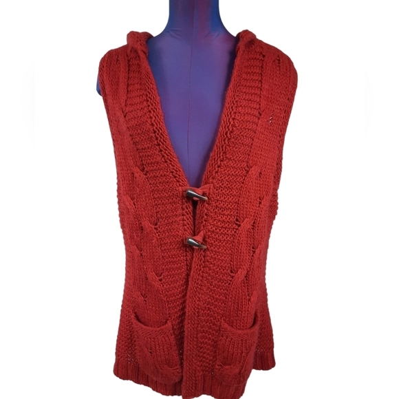 Eddie Bauer Rust Toggle Hooded Duster Sweater Vest‎ Size XL Women's - Picture 1 of 10